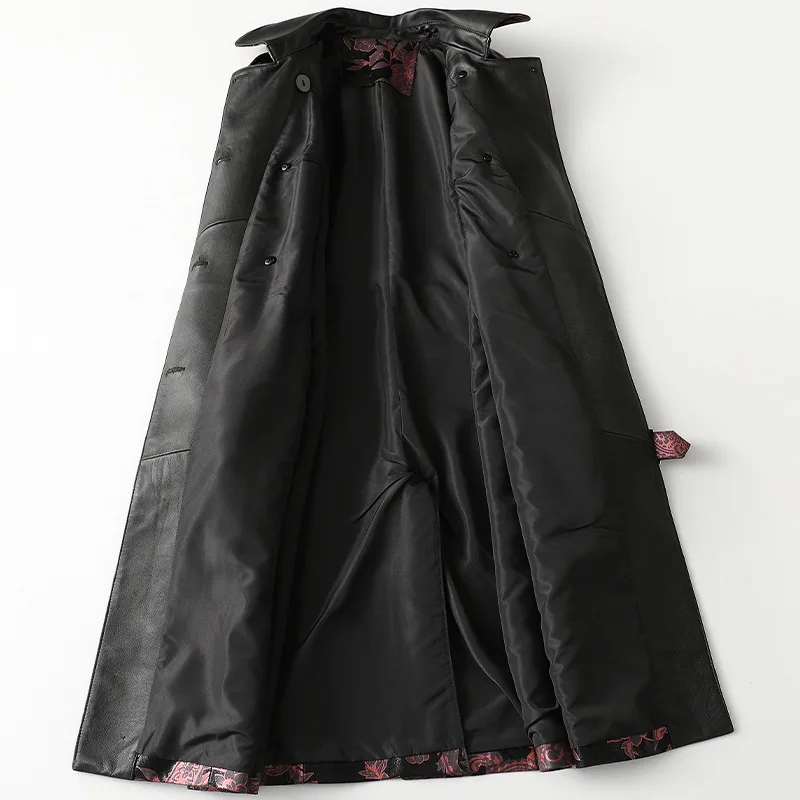 2021 Spring Real Soft Sheepskin Coat Slim Long High Quality Genuine Leather Jacket Print Windbreaker Female High Street Wear