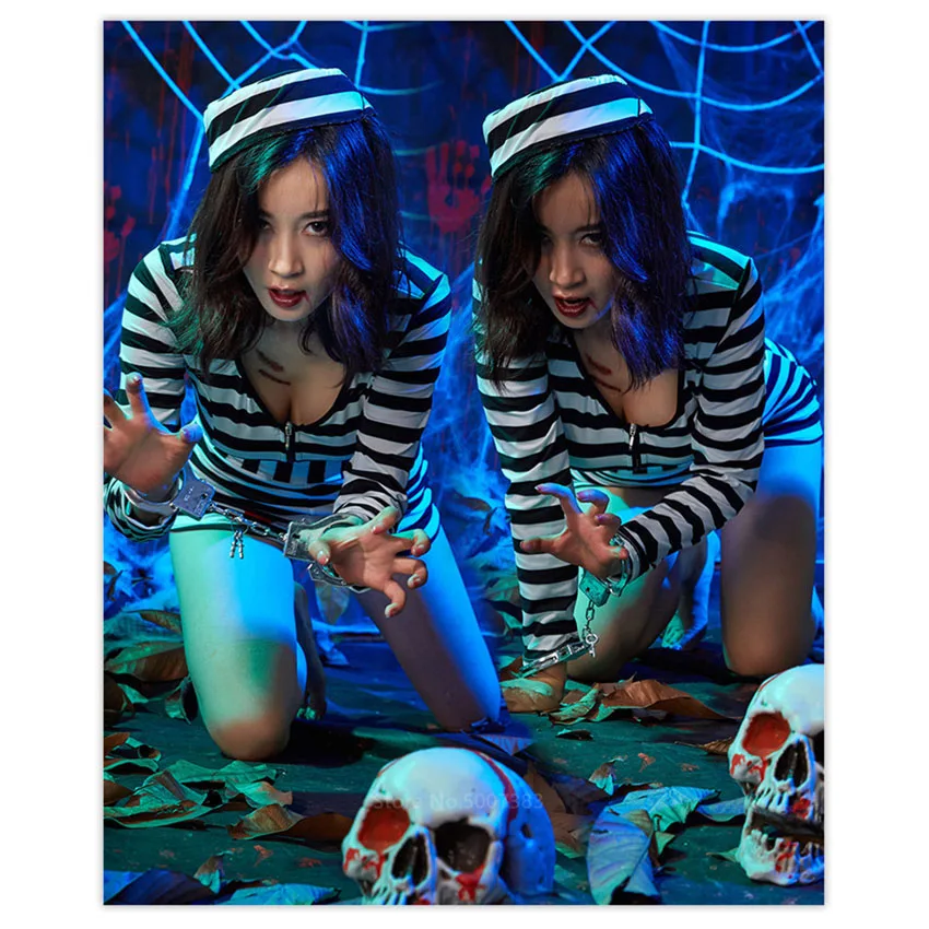 Хэллоуин Для женщин Horroer страшное приведение Косплей заключенного карнавальный