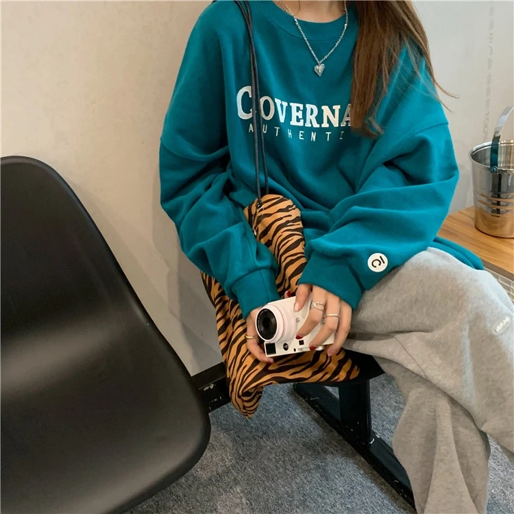 

XZ384 2021 new loose mid-length letter embroidery BF wind capless popular long-sleeved Sweatshirts women