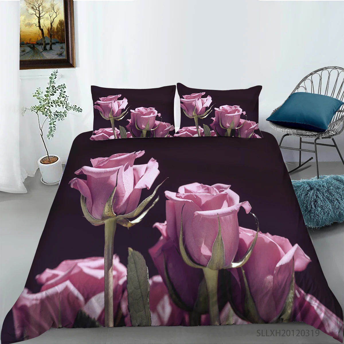 Комплект постельного белья с 3D принтом розы пододеяльником для взрослых