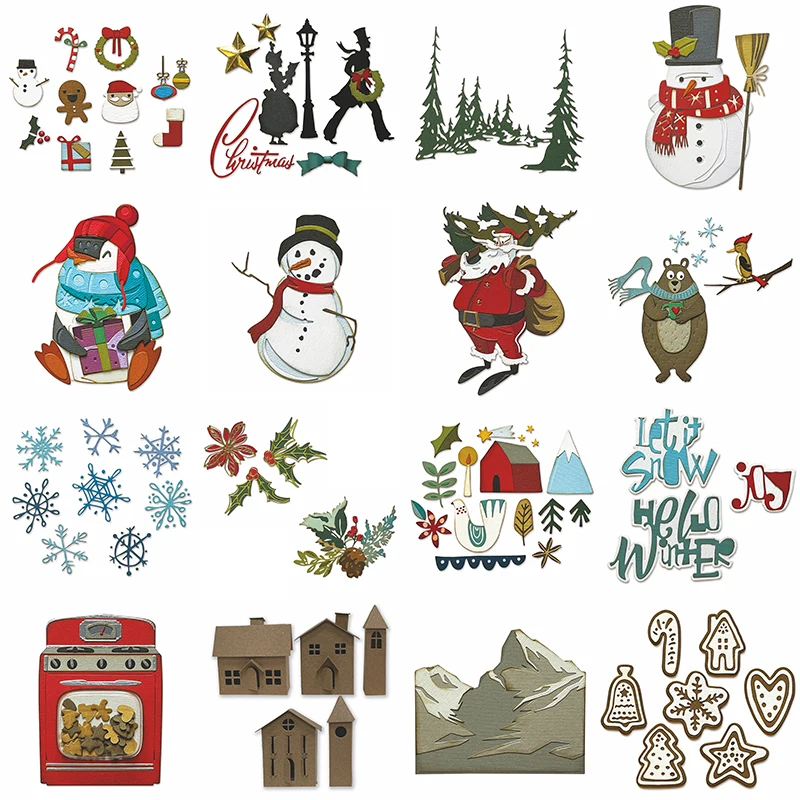 

Металлические штампы с изображением снеговика Санта-Клауса и деревьев