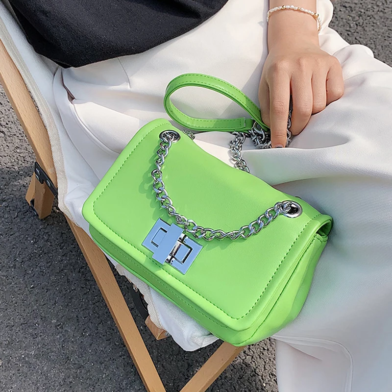 

Женская сумка через плечо, летняя Зеленая Сумка кросс-боди из искусственной кожи, с цепочкой, 2021