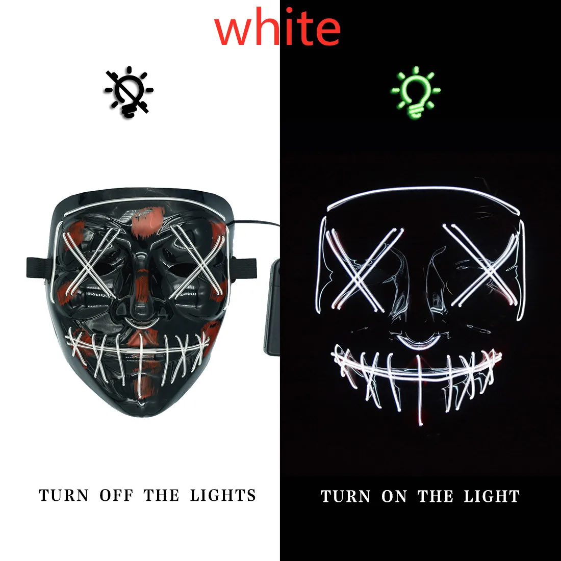 white Светодиодная маска на Хэллоуин; неоновые маски; Вечерние Маски; страшные маски; Косплей; parti; тушь для ресниц; маска для лица; Карнавальная маска; Маска для чистки - Цвет: white
