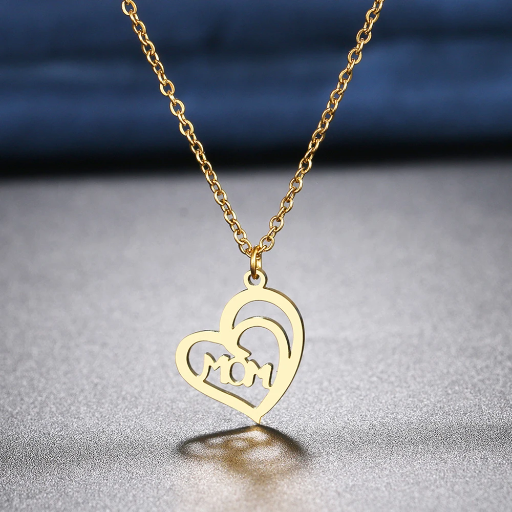 

Stainless Steel Necklaces Heart MOM Pendants Chain Choker Jewellery Fashion Necklace For Women Jewelry Wedding Party Mother Gift