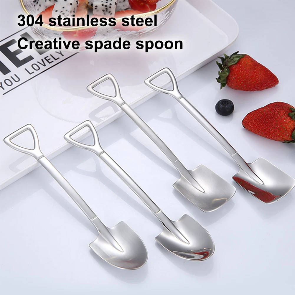 4 шт. Лопата Форма ложка 304 из нержавеющей стали в стиле ретро кофейная для