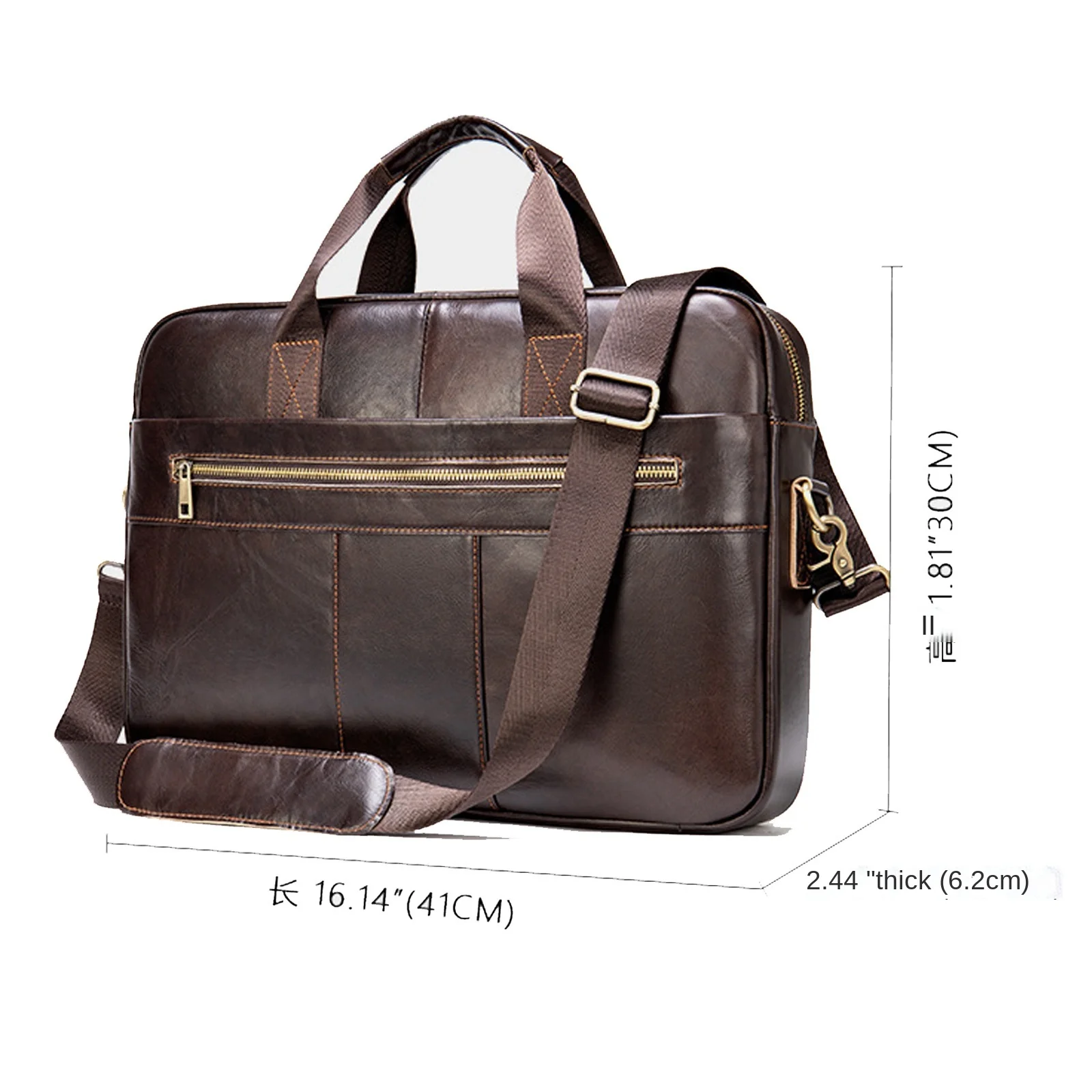 Men·s Horizontal Square business Briefcase bag  First layer cowhide large capacity laptop bags for men Trendy men's shoulder bag