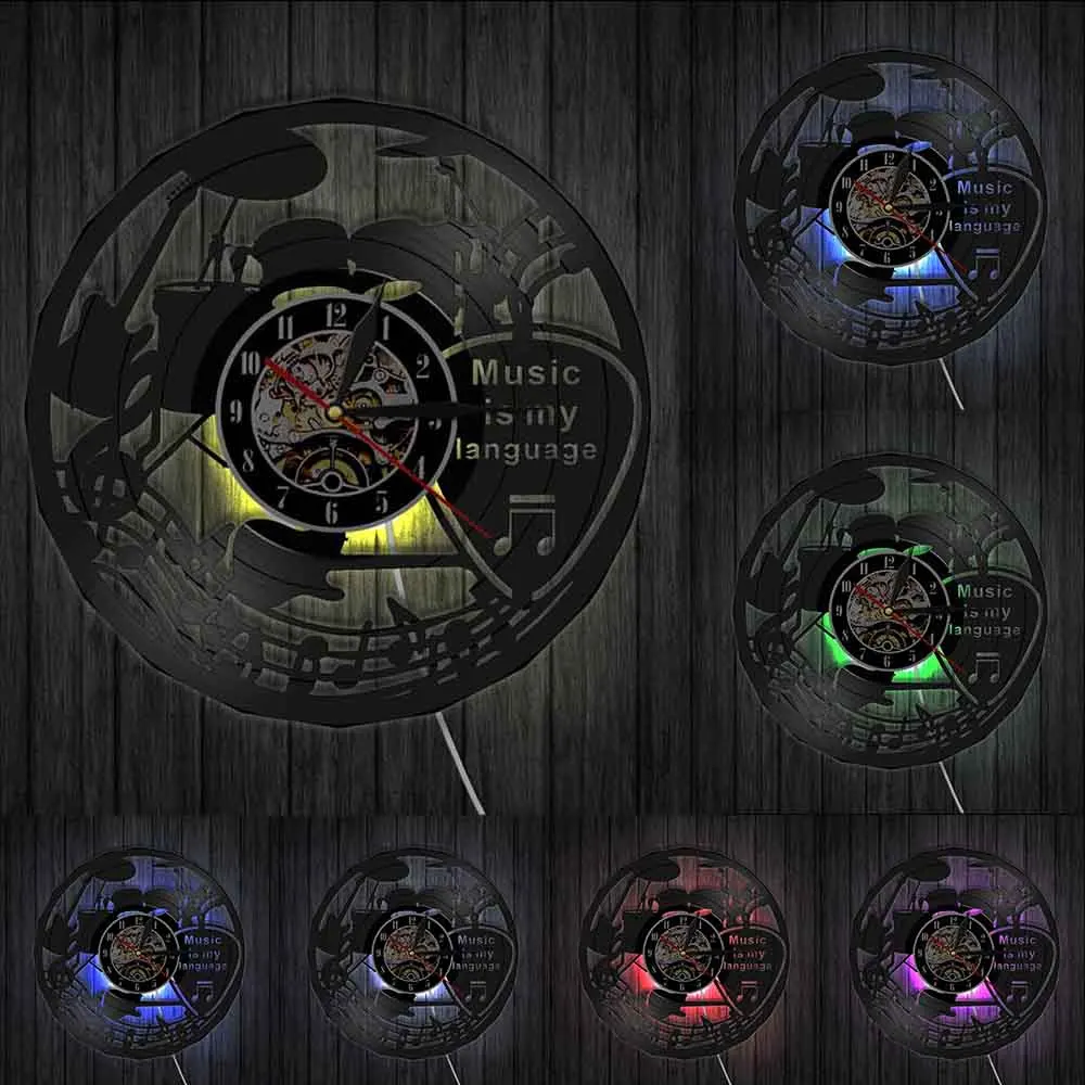 Настенные часы с мотивами музыки и моих языков украшение для спальни виниловой