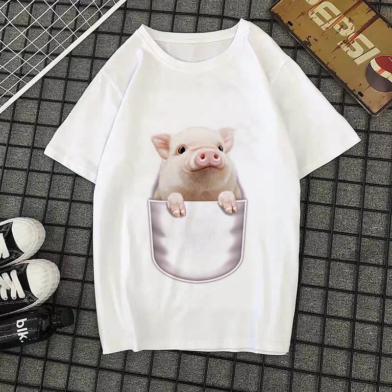 С изображением милой свинки для мальчиков футболка с рисунком kawaii Узкие вставки