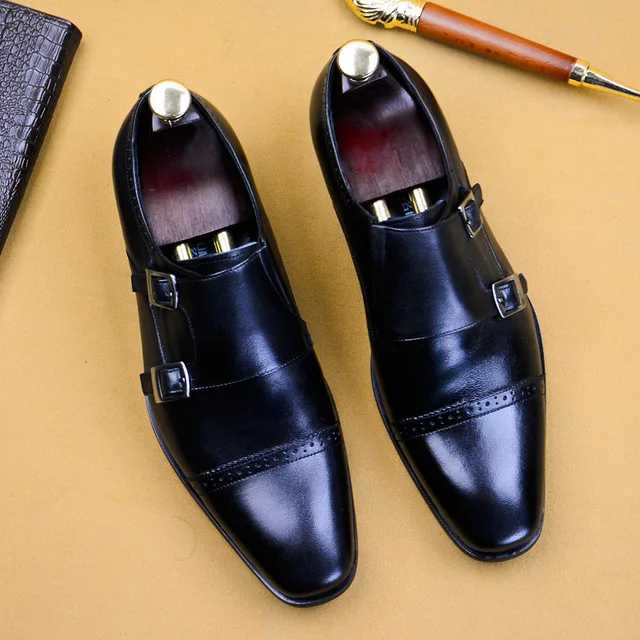 

New Men Dress Shoes Slip On Buckle Derby Luxury Genuine Leather Shoes Summer Wedding Party Monk Strap Shoes For Man Plus size 45