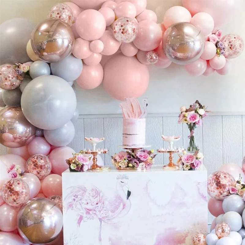 

167pcs Pink and Gray Balloon Chain Baby Shower Ballon Sweet 18 Birthday Party Decor Wedding Balon Ms and Mr To Be Bride Balloons