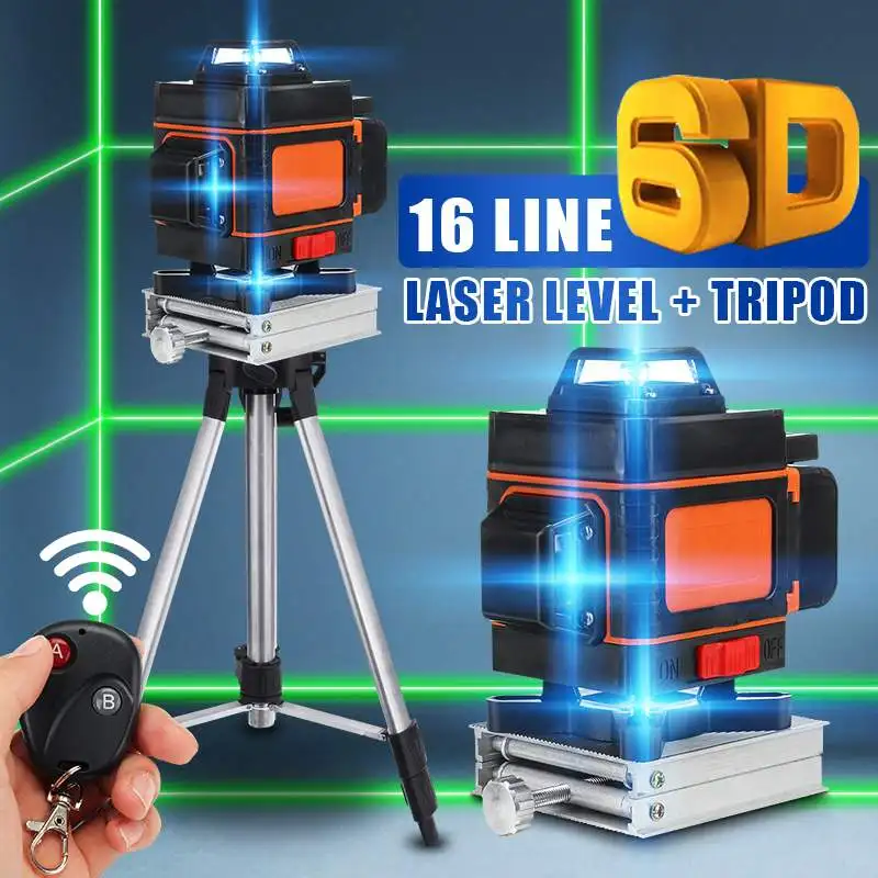 

16 Lines Laser Level 4D Green Light LED Display Auto Self Leveling 360° Rotary Measure Horizontal Vertical Cross Remote Control