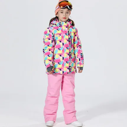 girls SET 12 Детский лыжный костюм, зимний костюм для детей, зимняя куртка и штаны, костюм для сноуборда для мальчиков и девочек, лыжная одежда - Цвет: girls SET 12