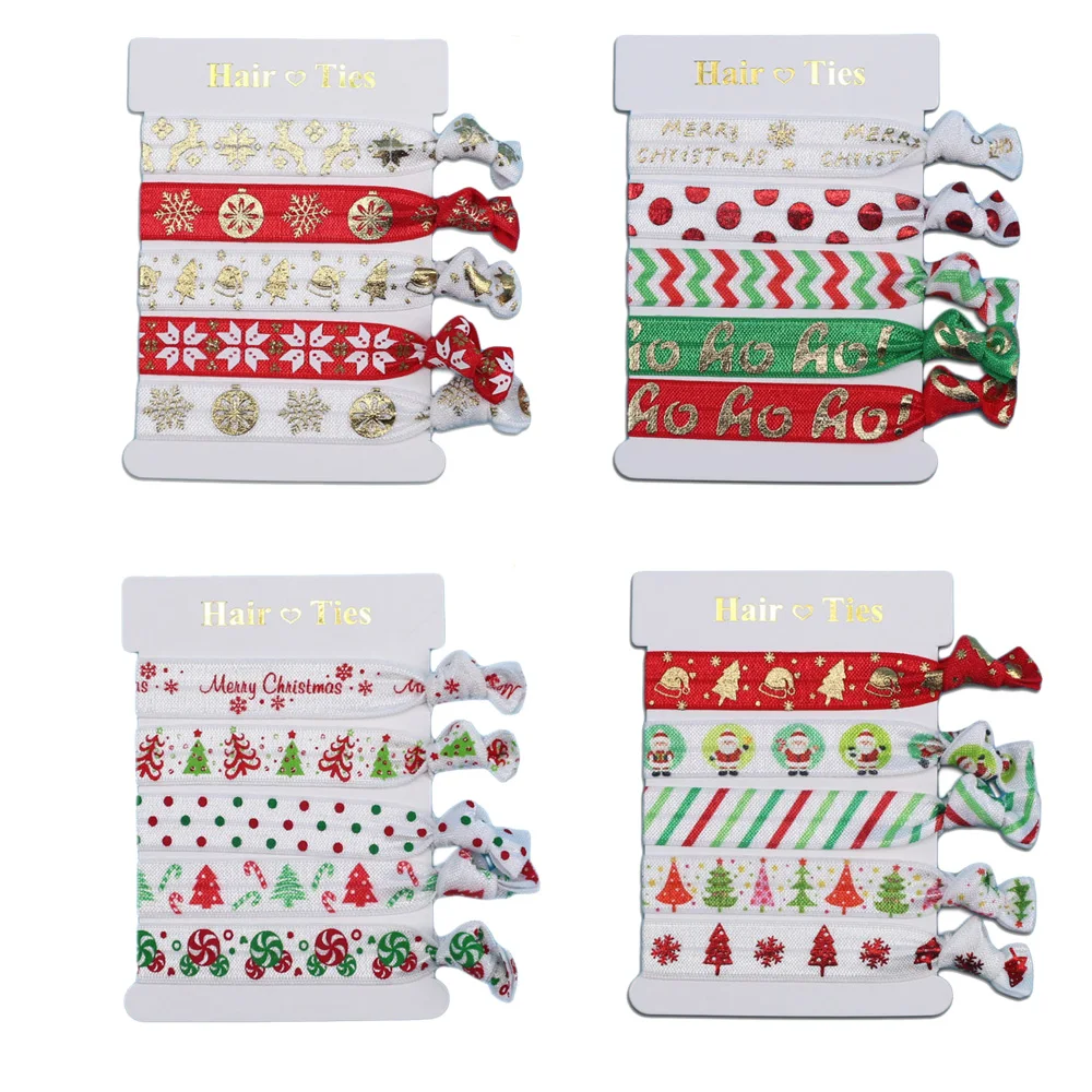 4 карты Рождественская веревка для волос Снежинка Дерево Санта Клаус эластичные