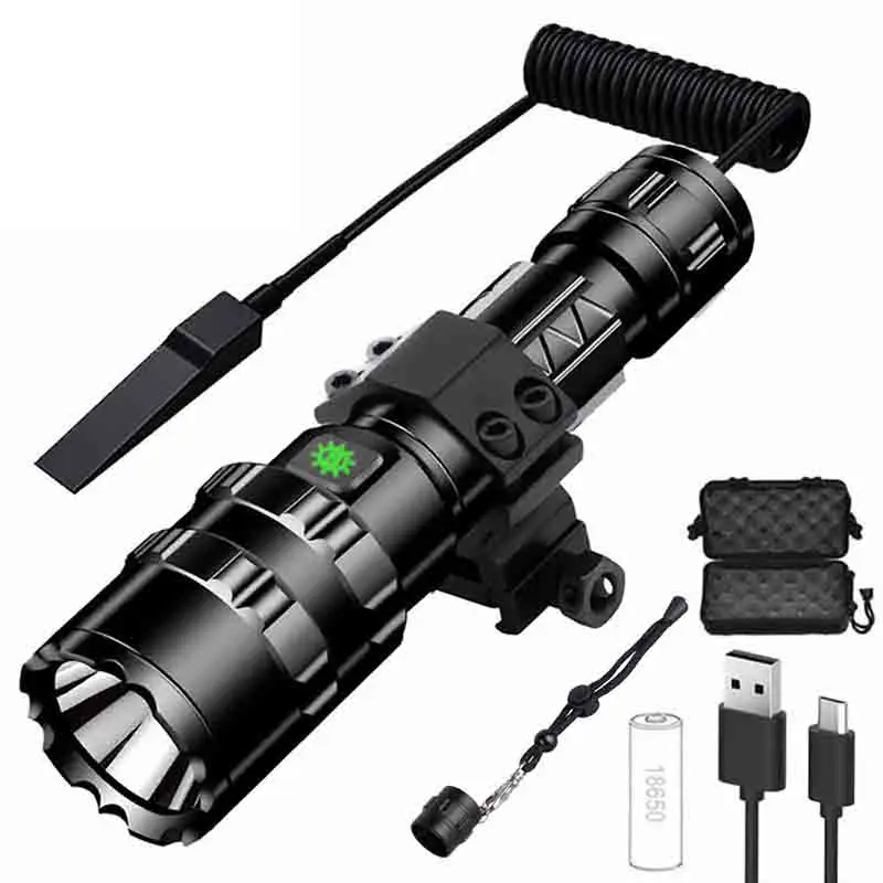 

65000 Люмен Ультра яркий светодиодный тактический фонарик, уличный водонепроницаемый охотничий фонарик recon с USB-зарядкой, 1*18650