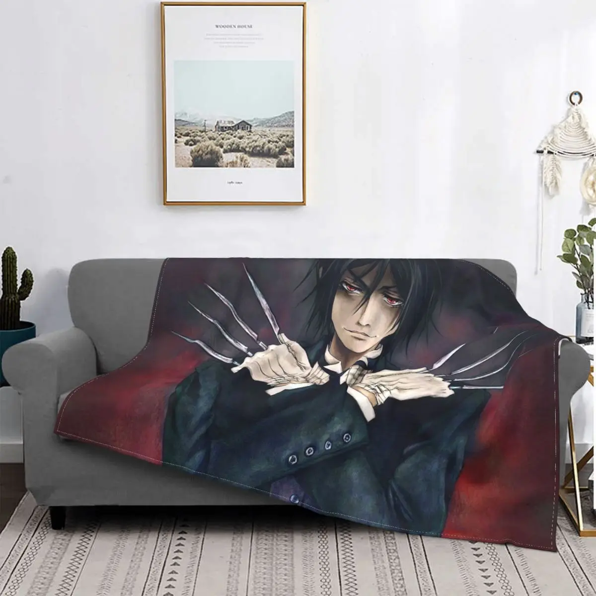 

Черное фланелевое одеяло Батлер Луна аниме Себастьян винтажное покрывало для дивана постельное белье для отдыха 200x150 см Покрывало