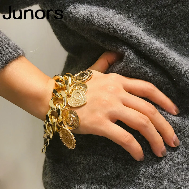 Панк металлическая золотая цепочка браслеты для женщин Королева голова портрет