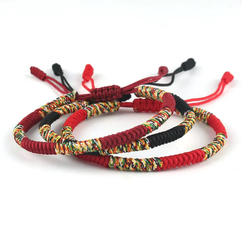 Браслет на удачу ручной работы тибетский буддизм красочная нить плетеная