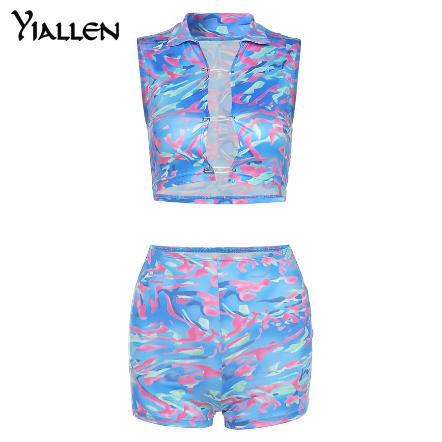 

Yiallen Women Summer Beach Vacation Seaside Casual Print Tank Top and Shorts Two Piece Set New 2021 Fashion Sexy Streetwear Hot