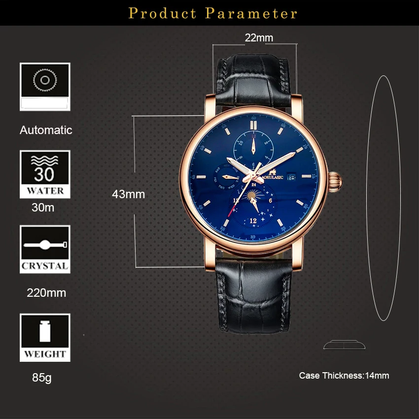 Мужские механические часы с автоподзаводом AOKULASIC автоматические вырезами