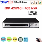 Серебристая Панель макс. 8 ТБ SATA Hi3536D Xmeye аудио H.265 + 5 Мп 8 каналов 8 каналов 4 канала Обнаружение лица 48 В POE Onvif CCTV DVR NVR