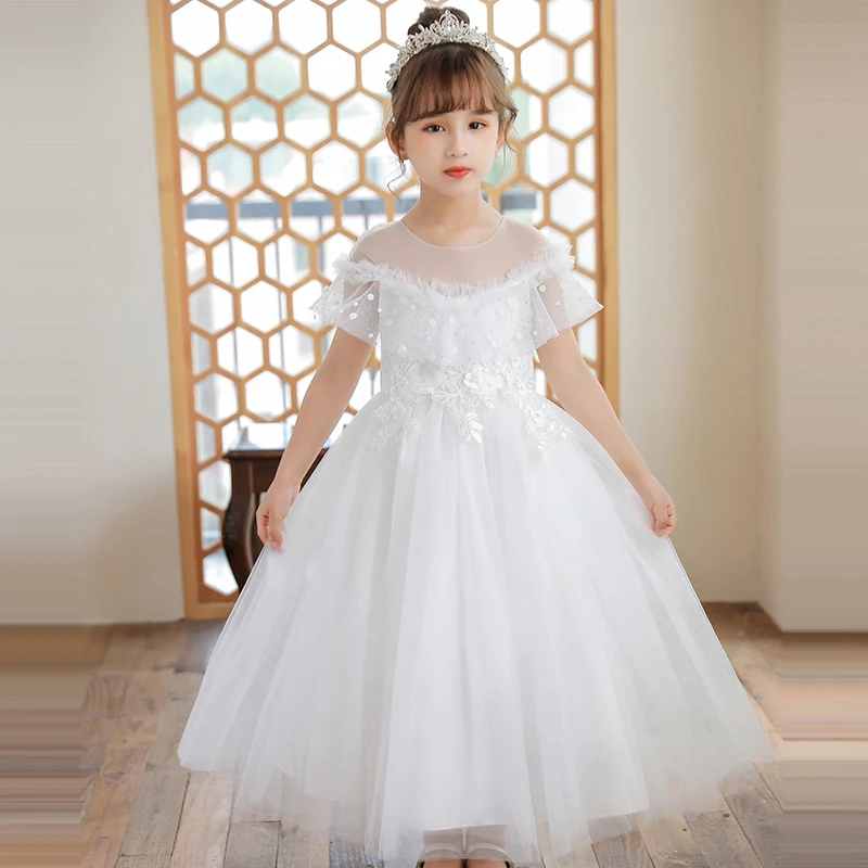 

Кружевное белое платье для подружки невесты на 4-14 лет, детское Летнее Длинное платье принцессы, вечернее платье на день рождения, платья, одежда для маленьких девочек