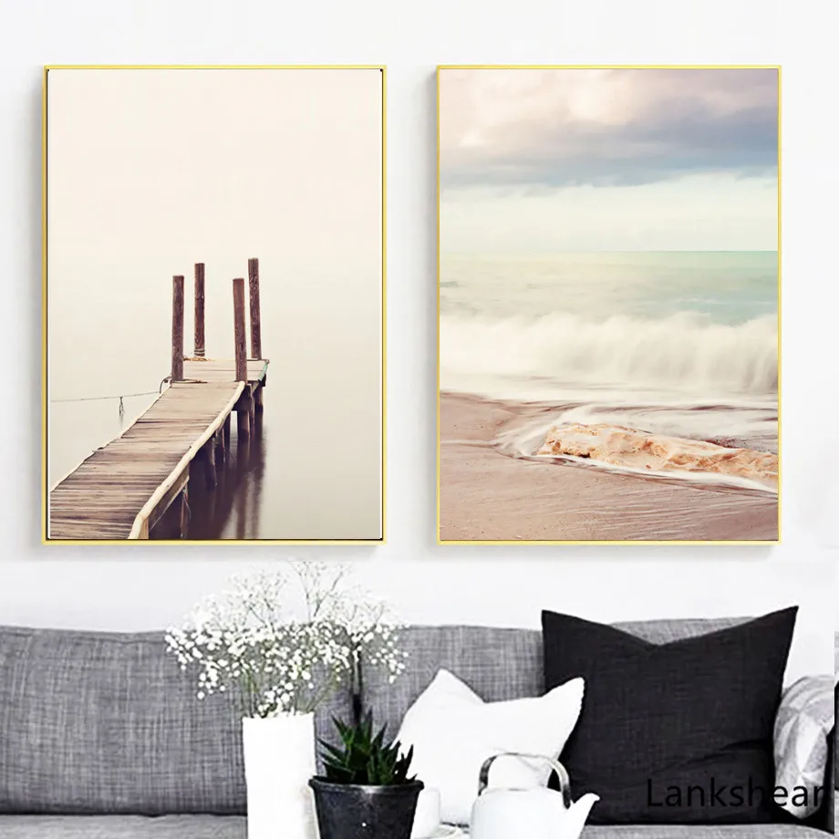 Минималистичная Настенная картина с изображением деревянного моста морского