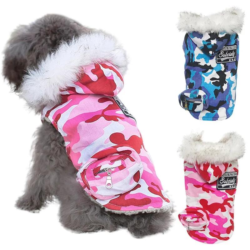 Теплая одежда для собак камуфляжная меховая водонепроницаемая куртка с