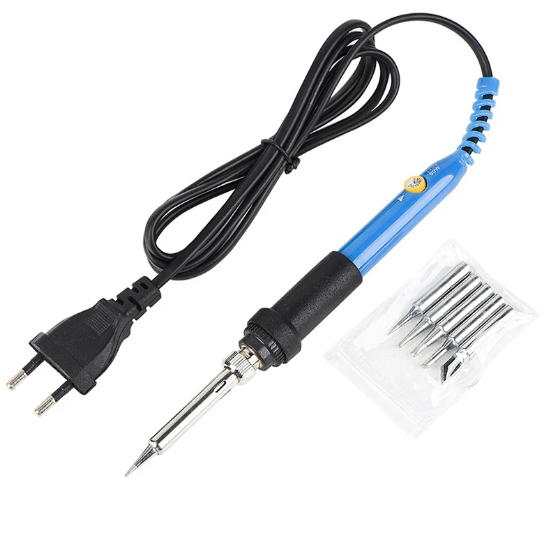 220V EU Plug 60W Adjustable Temperature Electric Soldering Iron Welding Solder Rework Station Heat Pencil Tips Repair Tool 5pcs |
