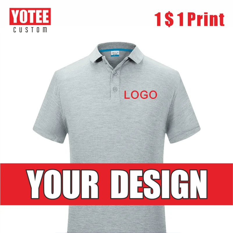 

YOTEE Pure Cotton Polo Men's T-Shirt Logo Custom Embroidery Personal Group DIY Solid Color Tops Summer Shirts For Men