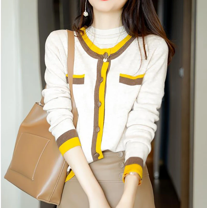 

Autumn Winter New Korean Fashion Cardigan Long Sleeve O Neck Pockets Knitted Elegant Sweater Women Single Breasted Woman Sweater