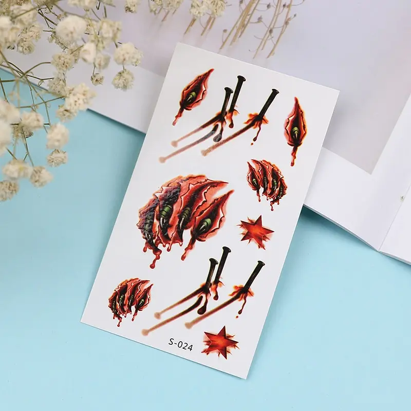 1 лист искусственная Татуировка Хэллоуин ужасная рана Временная 3D Реалистичная