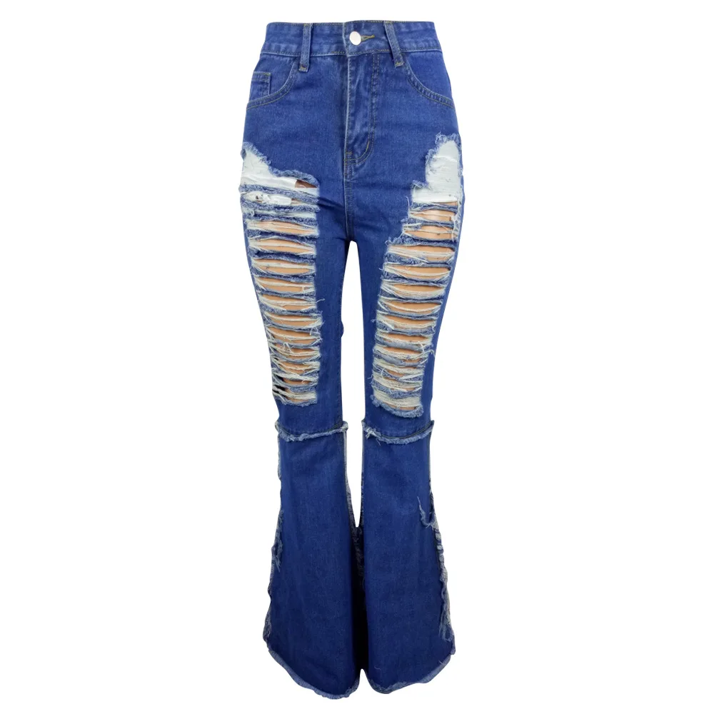 

Europe's new sexy solid color flared trousers fashion slim high waist button women's denim trousers