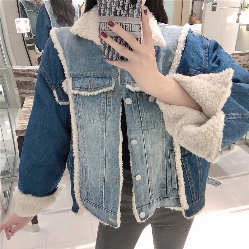 

Blue and cashmere denim coat for women in autumn and