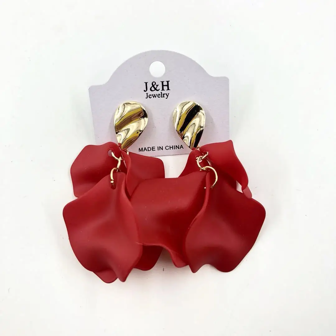 Aretes de mujer, современный стиль, дизайн, большие красные лепестки роз, серьги с кисточками, тренд, темперамент, летние корейские серьги для женщин