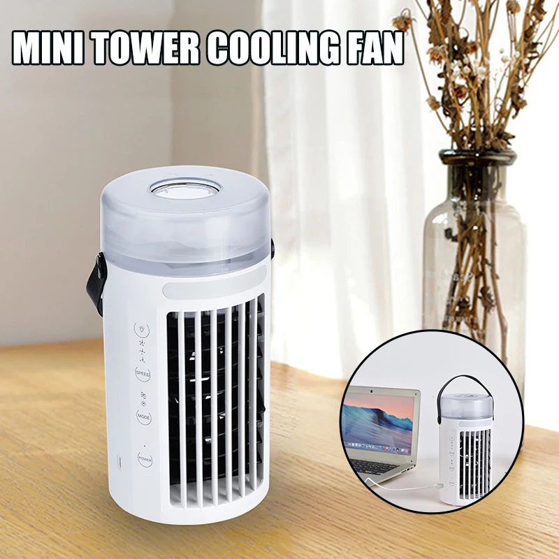 

Portable Air Cooling Fan USB Mini Air Cooler Desk Cooling Fan with 7 Color LED Light 3 Speed Air Circulation for Home