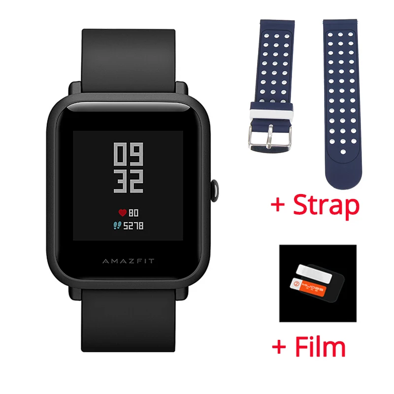 Оригинальные Huami Смарт-часы Amazfit Bip Amazfit PACE Lite Youth Verison IP68 Водонепроницаемые ГЛОНАСС+ gps 45 дней работы от батареи - Цвет: black n blue