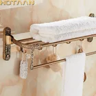 Алюминиевая Складная Античная латунная стойка для полотенец для ванной комнаты, держатель для полотенец, двойная Полка для полотенец с крючками, аксессуары для ванной комнаты