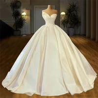 simple style a line wedding dresses sexy strapless ruched satin bridal gowns floor length wedding vestidos 2022 spring summer