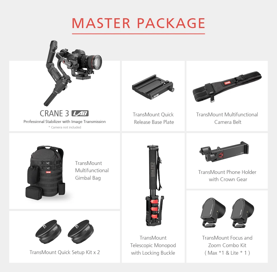 Zhiyun Crane 3 LAB 3-осевая Беспроводная FHD камера для передачи изображения стабилизатор ViaTouch управление ручной карданный стабилизатор для DSLR PK Crane 2 - Цвет: Crane 3 Lab Master