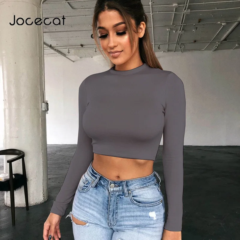 

Solid Basic Long Sleeve T Shirt Women Crop Top Workout Autumn Activewear Casual Friends Tshirt Femme Spring
