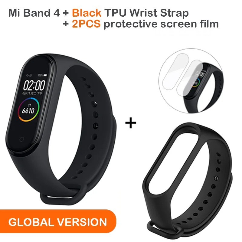 Add Black Глобальная версия, Xiaomi Mi, 4 смарт-браслет, AMOLED экран, Smartband, фитнес-браслет, Bluetooth, спортивный, водонепроницаемый - Цвет: Add Black