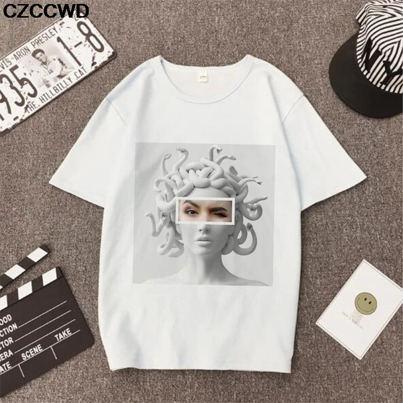 

Poleras Mujer De Moda 2019 Summer T Shirt Women Medusa Print Harajuku Kawaii Tshirt Plus Size Aesthetic T-shirt Camiseta Mujer