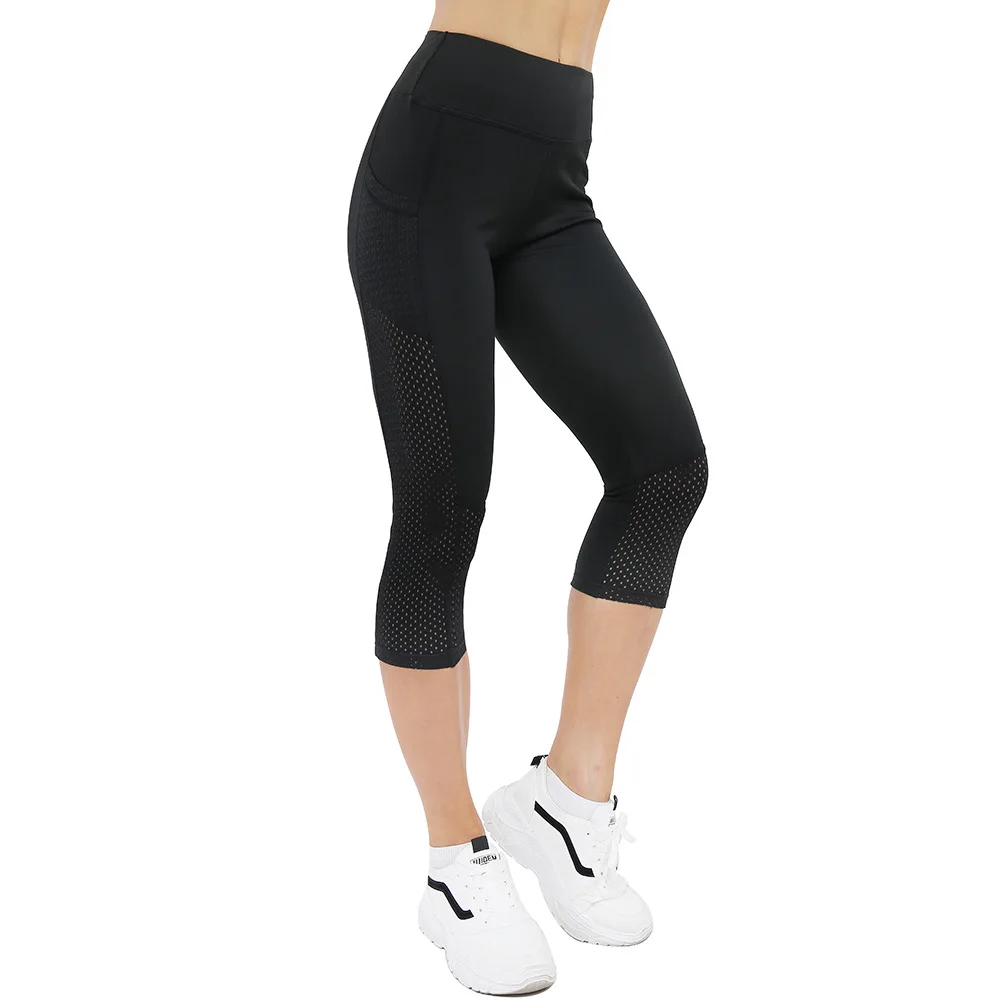 

Seven-point Running Fitness Yoga Pants Mesh High Waist Slim and Seamless Gym Sports Leggings Women