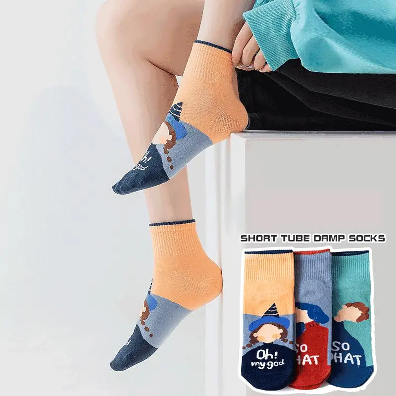 

Women Medium Tube Japanese Style Cotton Fashion Flat Socks Cartoon Character Spot Short Tube Straight Board Socks
