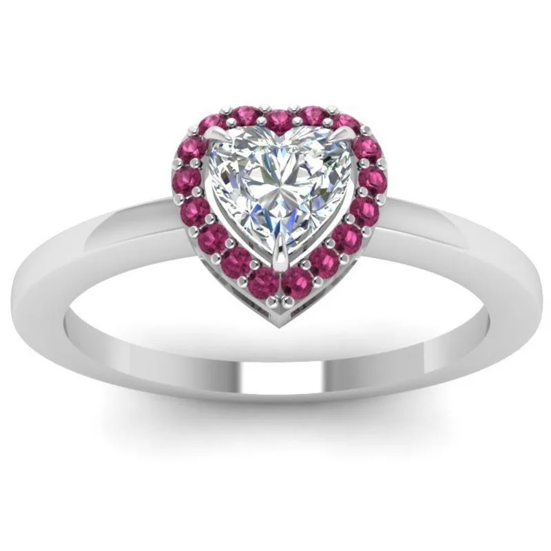 

Romantic Proposal Jewelry Rings for Women with Bright Heart Shaped Red CZ Stone Engagement Ring