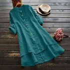 Рубашка женская льняная однотонная, Повседневная Свободная однотонная блузка на пуговицах, с длинным рукавом, размера плюс