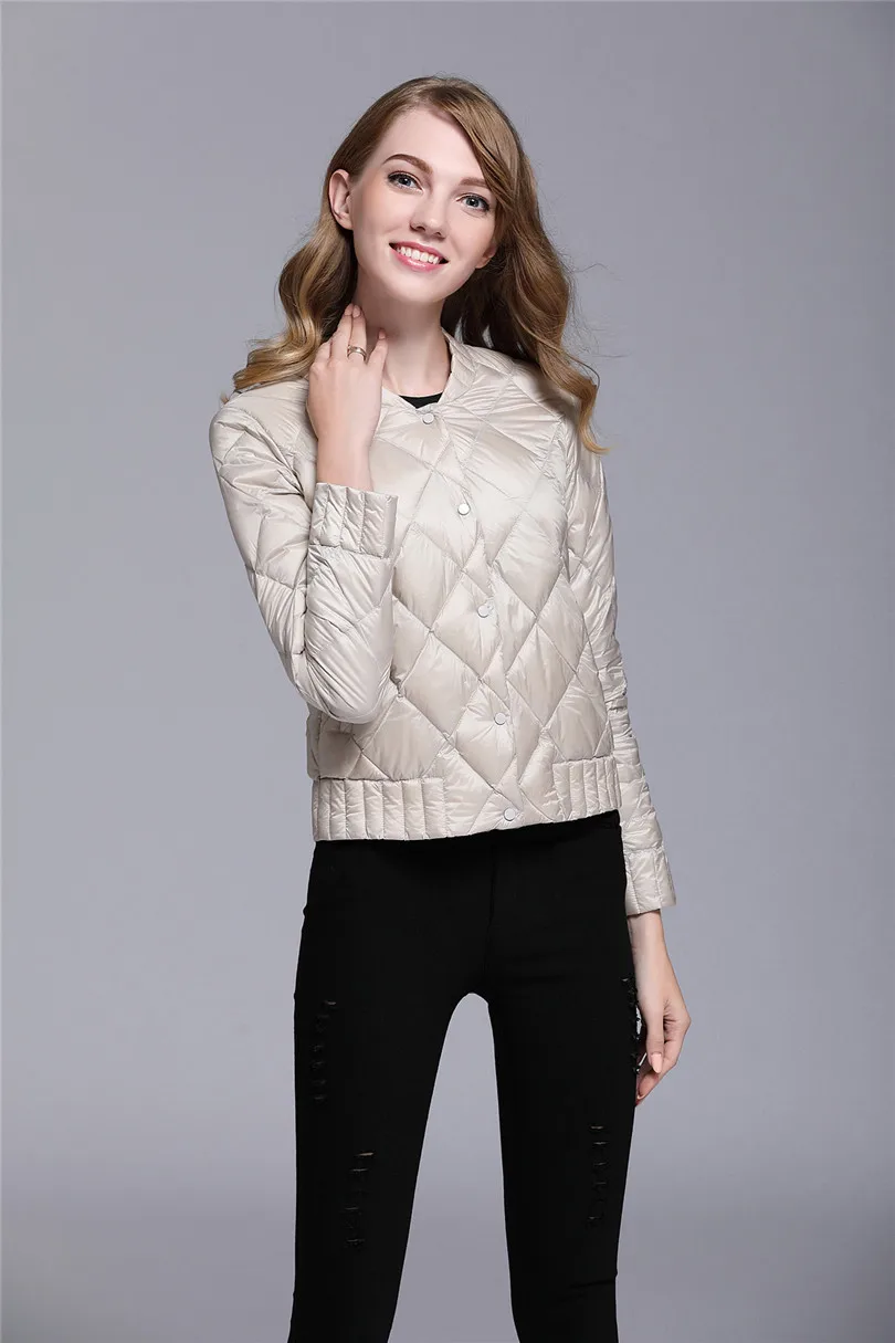 Женские Белые куртки-пуховики на утином пуху Осень-зима плюс Размер 3XL короткое