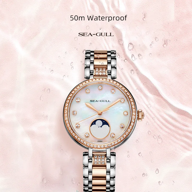2021 NEW Seagull Women's Watch Moon Phase Diamond Point Scale Fashion Casual Automatic Mechanical Watch 717.15.6135L enlarge