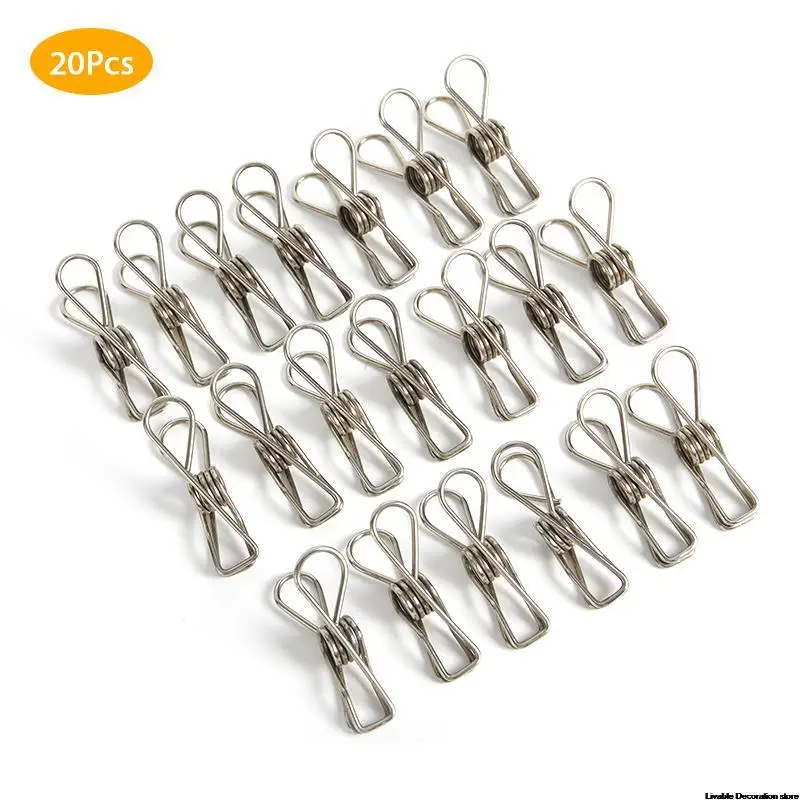 

20pcs Stainless Steel Clips Pegs Clothes Pins Household Clothespin Hanger hook