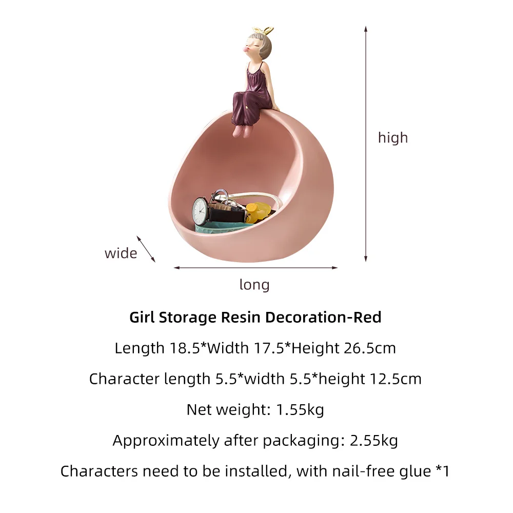 

Nordic Bubble Girl Candy Storage Box Statue Creative Character Sculpture Home Living Room Key Object Storage Container Decor